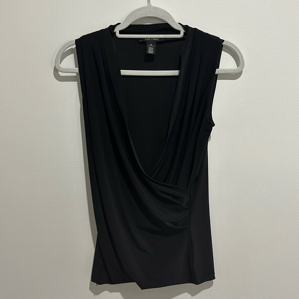 White House Black Market Black Faux Wrap Top. Size small